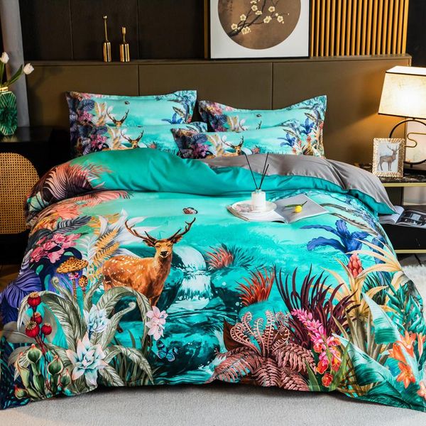 

bedding sets luxury 100% cotton sanding 3d printing set jungle plants deer duvet cover quilt bed comforter fitted sheet