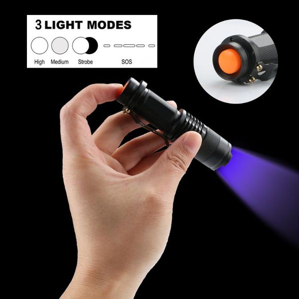 

zoomable 395nm led uv torch light purple ultra violet lamp mini fluorescent scorpion hunting flashlights torches
