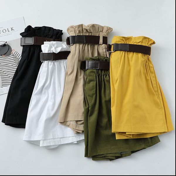 

womens short korean simple solid summer shorts with belt loose high waist slim green women black paperbag, White;black