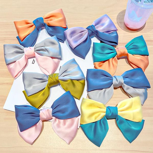 

fashion big bow hairpin cute contrast hair clip for women girls bb satin korean oversized floral accessories, Slivery;white