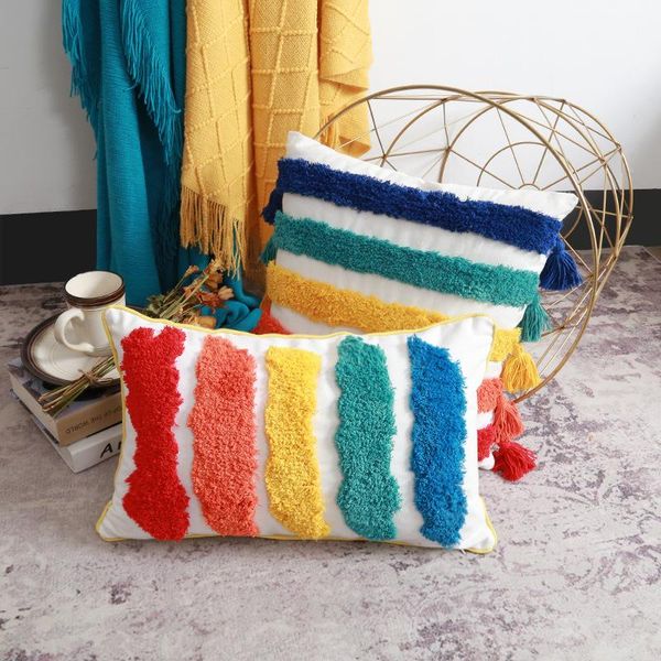 

cushion/decorative pillow tufting tassels process rainbow color sofa cushion cover 45*45 covers decorative case for boho home decor pil