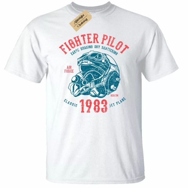 

Fighter pilot t-shirt men's classic retro plane jet air force, White;black