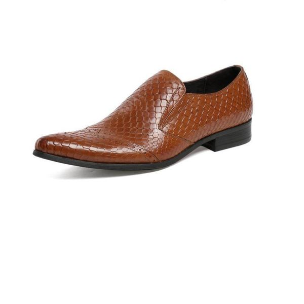 

embossed leather dress men shoes black borw business work trendy loafers mens pointed toe slip-on wedding size 38-44