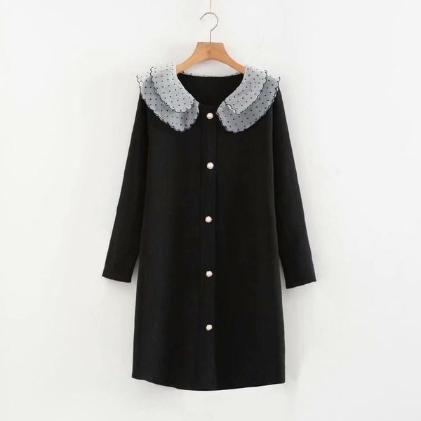 

casual dresses plus size black green women's knitted dress polka dot mini women sweater, Black;gray