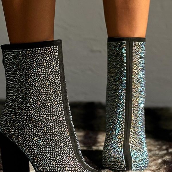 

boots thick heel high pointed short, Black