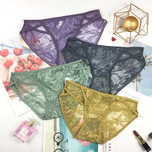 

women's panties underwear french seamless lace wrap hip graphene antibacterial crotch elastic cross thin belt hollow plus size, Black;pink