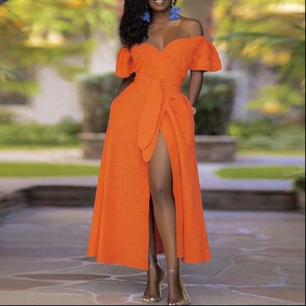 

women party dresses off shoulder long dress with waist belt solid irregular diagonal collar slit fashion celebrate autumn, Black;gray