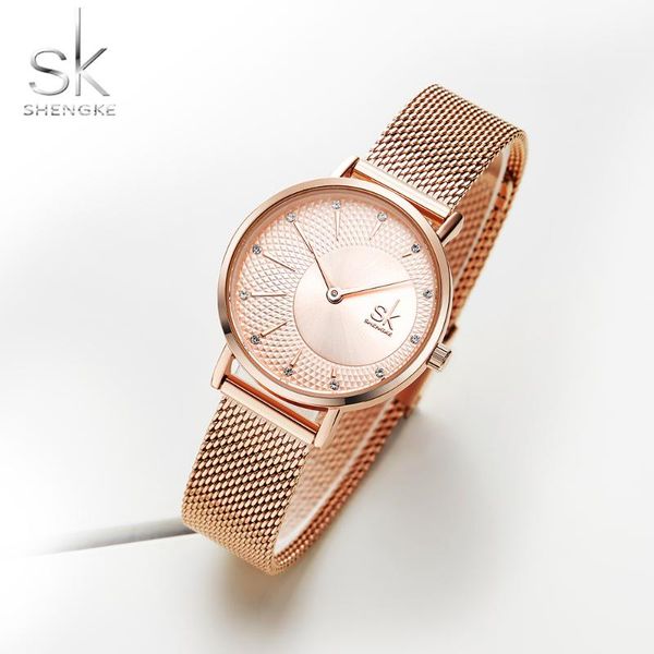 

wristwatches shengke quartz watch ladies mesh stainless steel strap casual waterproof sports women's watches bayan kol saati reloj muje, Slivery;brown