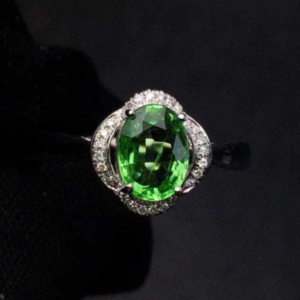 

cluster rings tsavorite ring fine jewelry real 18 k gold natural unheat 1.45ct gemstones tsavorites female wedding, Golden;silver