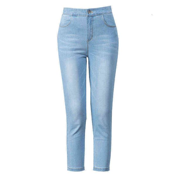 

high waist summer pencil pants thin jeans large stretch slim middle aged mom women's capris, Blue