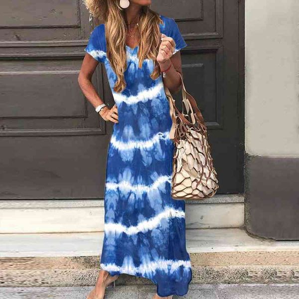 

fashion classical tie-dye wave cut women long dress comfy casual loose holiday beach dress asymmetric hem round neck vestidos, Black;gray