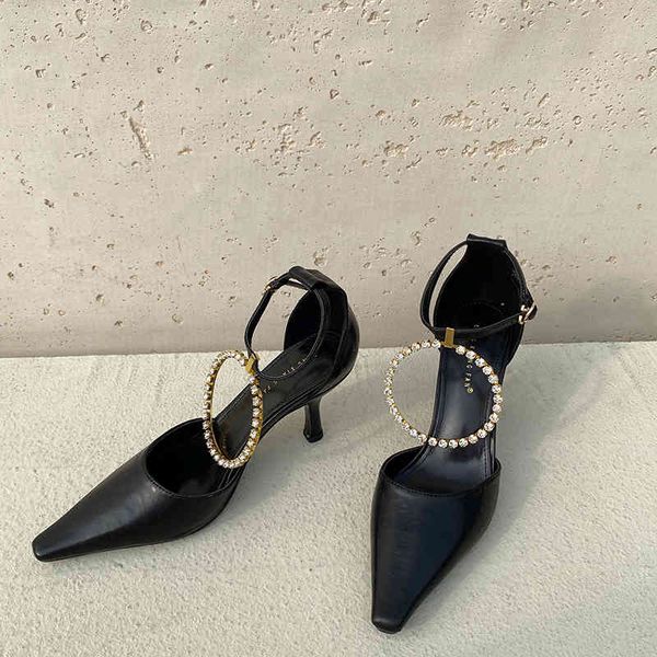 

slippers fashion women sandals big ring design ankle strap pumps pointed toe black white wedding eft3
