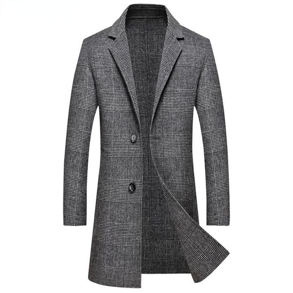 

men's wool & blends men double-faced woolen overcoat single breasted quality buttons male crease resistant plaid trench pockets man lon, Black