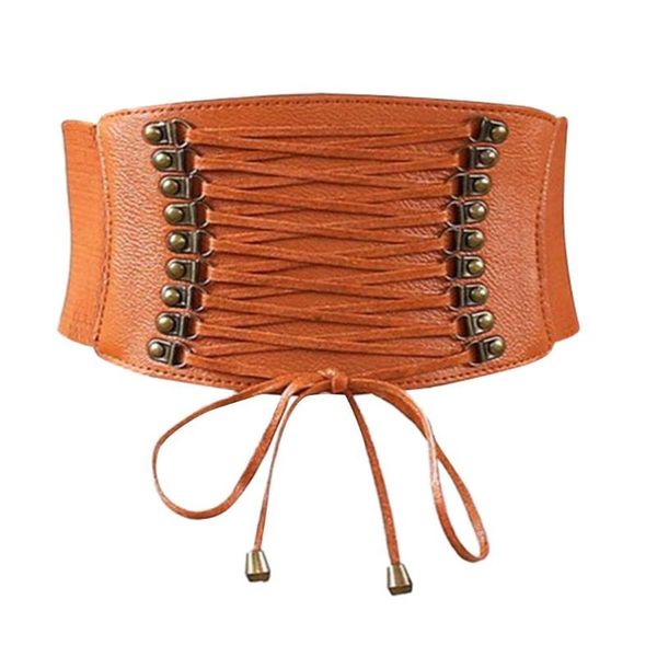 

belts women elastic wide band tied waspie girl corset waist punk cincher belt pu leather ladies, Black;brown