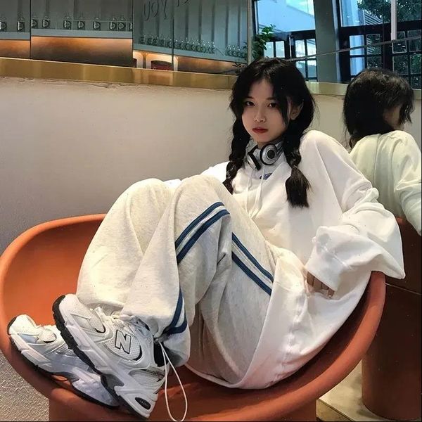 

plus size wide korean trousers women pant sweatpants jogger clothes pantalones vintage plaid pants elastic waist high, Black;white