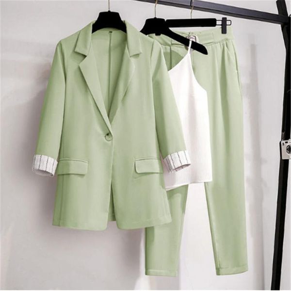 

women's two piece pants women blazer suit for spring autumn lady jacket +long pant female outerwear elegant ladies coat plus size -4xl, White