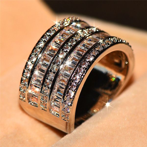 Wieck Luxury Jewelry 925 Sterling Silver Princess Cut White Topaz CZ Diamond Eternity Women Wedding Engagement Band Ring Gift wjl1966