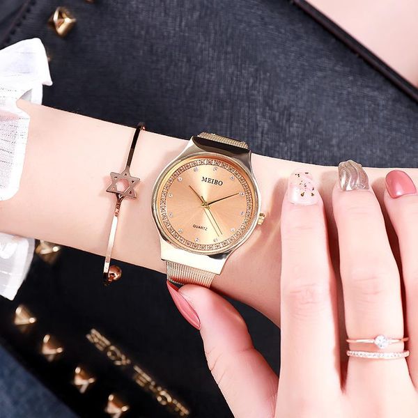 

wristwatches luxury gold meta lwatch women bracelet watches brand casual quartz watch steel women's wristwatch montre femme relogio, Slivery;brown