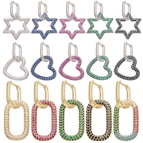 

hoop & huggie alrap pomise hooping ear cuff earring for women brass cubic zircon heart star crystal rectangle ve151, Golden;silver