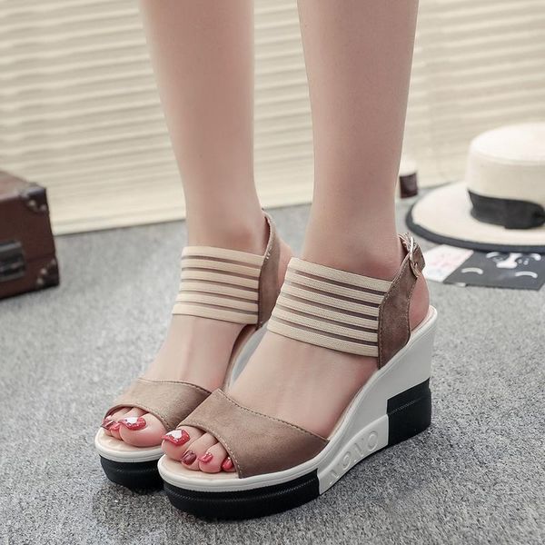 

female sandals 2021 summer women wedges platform high heels ladies open toe pumps waterproof casual shoes, Black