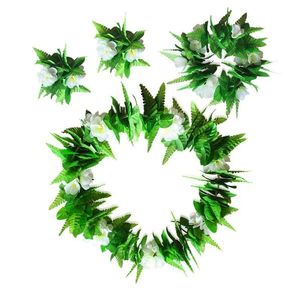 

decorative flowers & wreaths 4pcs/set simulation green leaves floral garland hawaiian leis flower necklace bracelets wreath headwear costume
