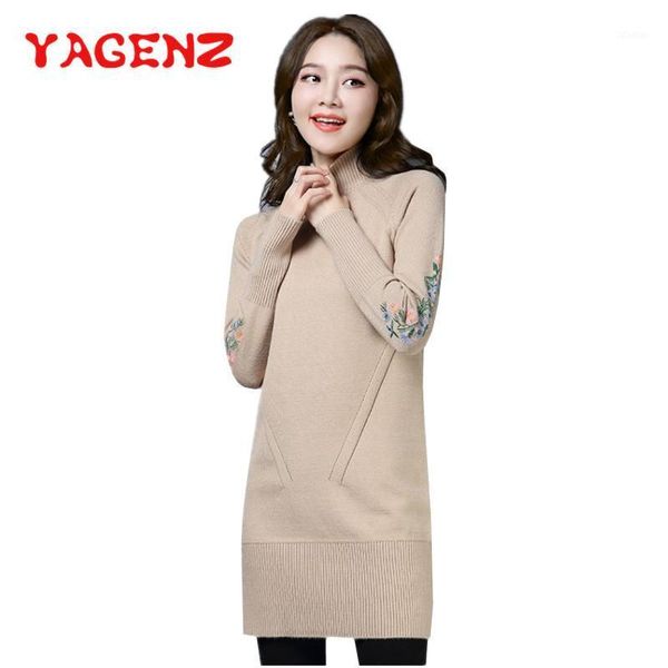 

women's sweaters yagenz autumn and winter flowers embroidery sweater women 6 colors damski ladies long knit plaid sleeve 870, White;black