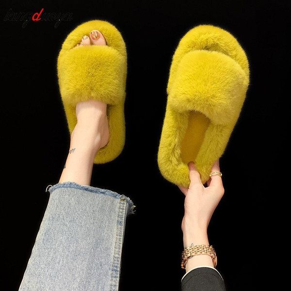 

faux fur home slippers fluffy women shoes slides comfort furry female cute indoor for woman flip flops, Black