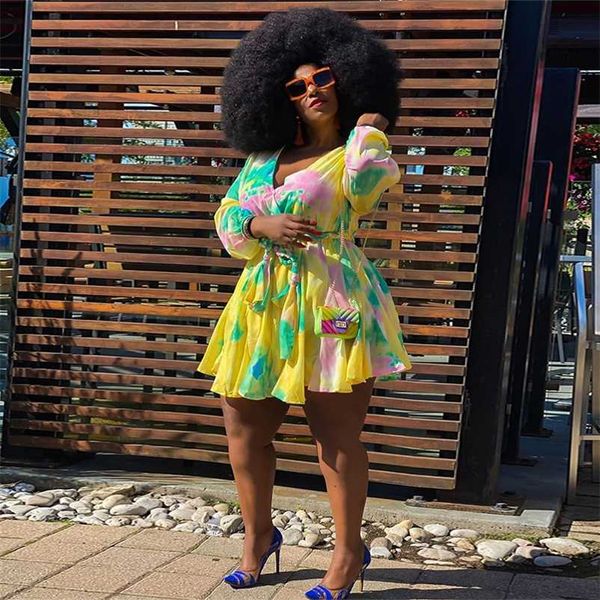 

dress women plus size fall clothes high waist a-line long sleeve mini es with lace up boho wholesale drop 211102, Black