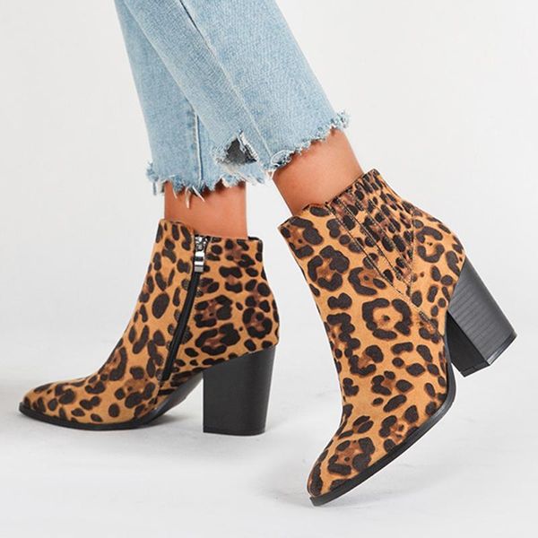 

boots leopard print ankle women 2021 autumn and winter models foreign trade europe the united states high-heeled, Black