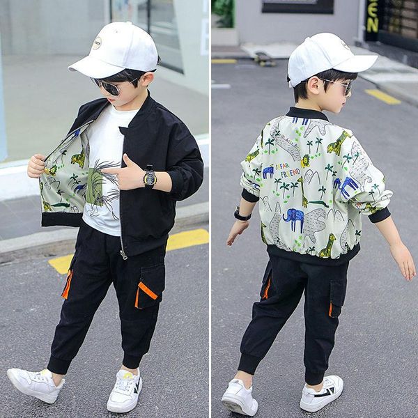 

jackets spring 2-7years boys coats on both sides 2021 print children's outwear jacket for baby handsome kids clothes, Blue;gray