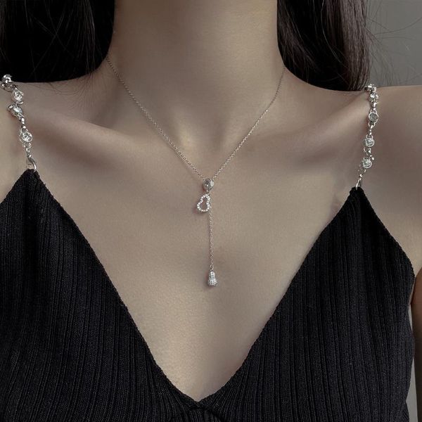 

pendant necklaces tassel small gourd necklace female 18k rose gold hollowed out fulu clavicle chain simple temperament not fading, Silver
