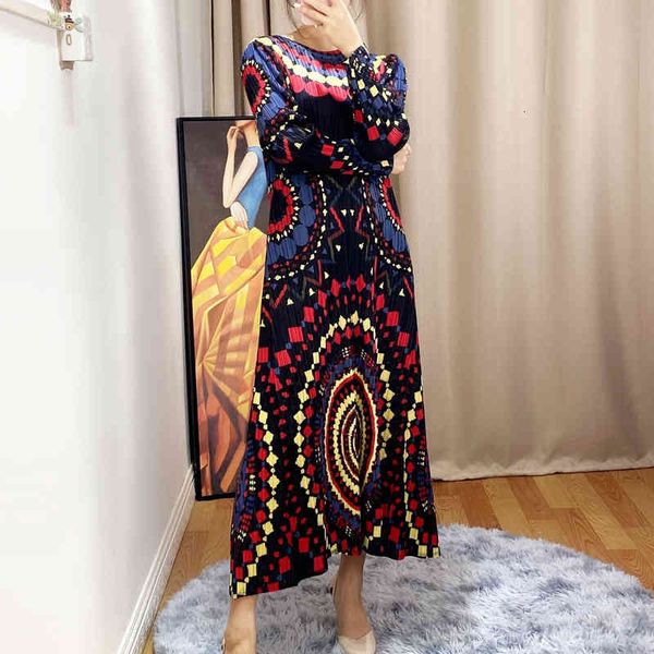 

dress fashion vintage print long sleeve o-neck, Black;gray