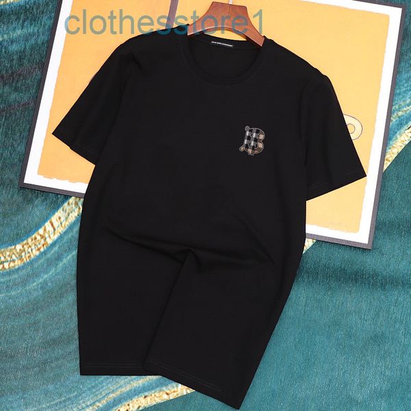 

brand bbr clothes short sleeve t-shirt men's 2022 summer mercerized cotton trend b home lattice tb letter drill european and american n, White;black