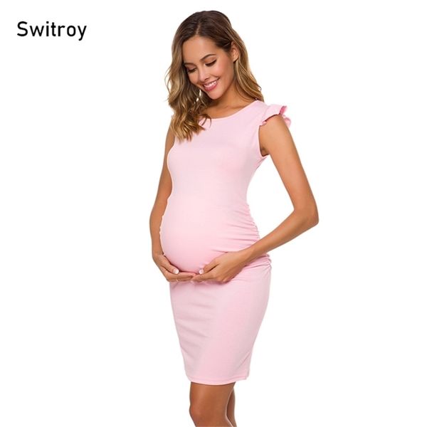 Switroy Maternity Summer Vestidos Gravidez sem mangas Sundress Casual Noite para mulheres grávidas roupas 210922