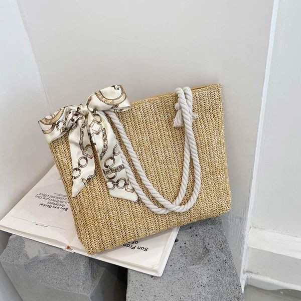 

evening bags spring summer fashion straw woven underarm shoulder for women casual silk scarf ladies large capacity shopping handbags