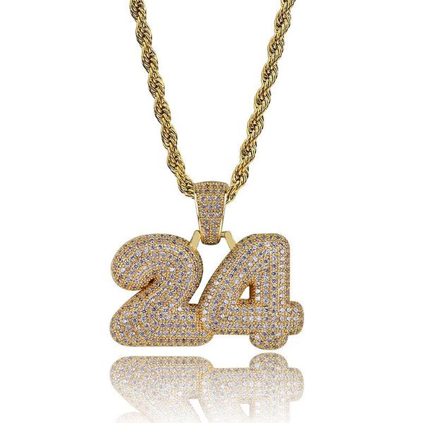 

pendant necklaces iced out chain number 24 men's gold silver color necklace bling zirconia simulated diamond hip hop jewelry gifts