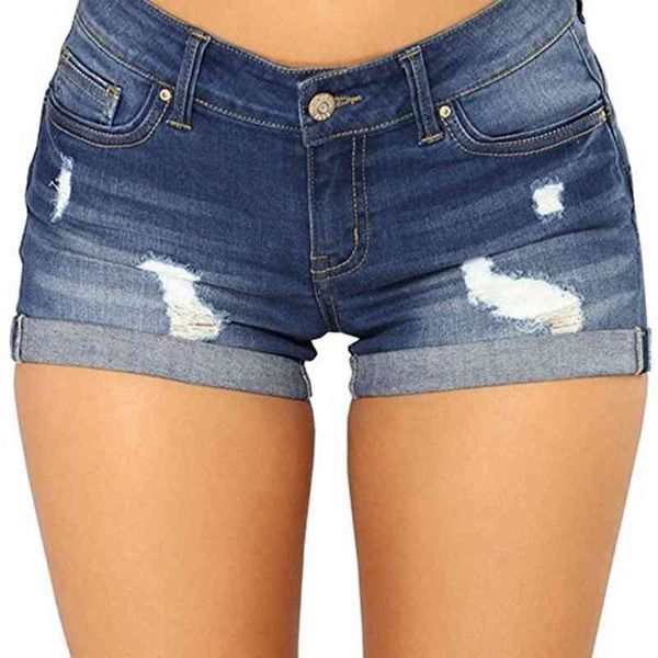 

women's summer woman's denim shorts cotton flanging plus size jeans women pants breeches overalls vintage female torn trousers, Blue
