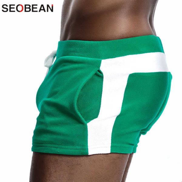 Seobean Homens Homewear Shorts Sexy Low Cintura Algodão Super Macio Com Confortável Casa Masculina Calcinha Boxer Casual Calças Curtas 210714