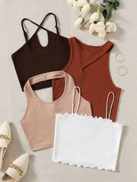 

4pcs solid ribbed knit k7b4#, White