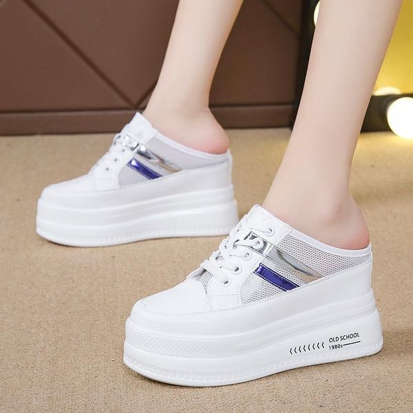 

slippers designers women high platform woman 5cm wedges shoes ladies outside leather casual white chunky sneakers 2021 summer, Black