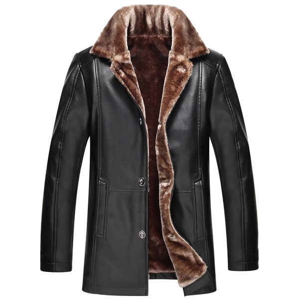 

middle aged and elderly fur integrated motorcycle jacket pu leather clothes men's wear, Black
