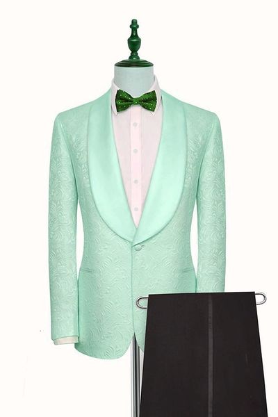 

men's suits & blazers mens mint green pattern and black groom tuxedos shawl satin lapel groomsmen wedding man 2 pieces ( jacket+pa, White;black