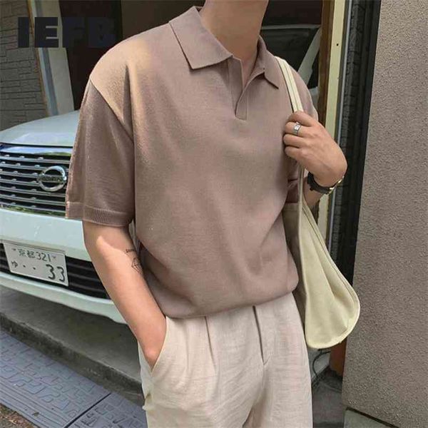 

iefb / men's wear summer turn down collar short sleeve t-shirt for male trend korean fashion all-match 9y2255 210629, White;black