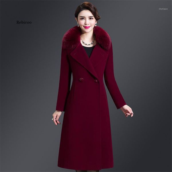 

women's wool & blends winter women elegant slim big size coat streetwear korean style 5xl, Black