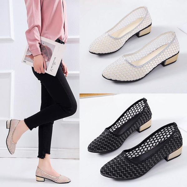 

dress shoes classical women pumps medium heel mesh black white peep toe slip on elegant heels for office ladies