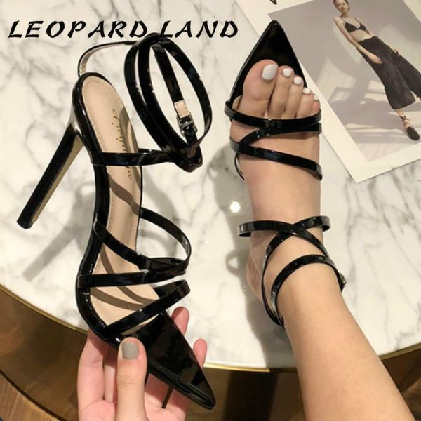 

summer fashion leather hollow high-heeled shoes thin heeled in her snap fish head sandals, Black