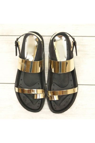 

2021/gold mirror thong sandals, Black