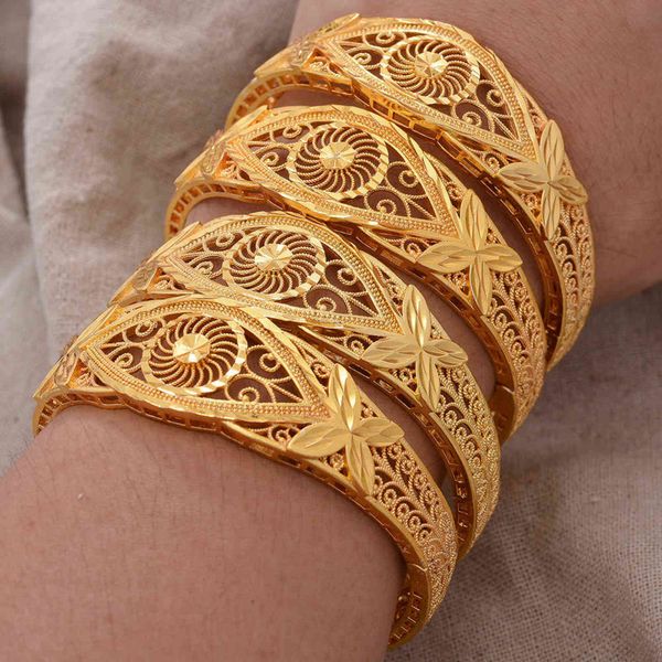 

4pcs/set 24k dubai gold color bangles for women ethiopia bangles&bracelets africa saudi arabia wedding jewelry party gift, Golden;silver