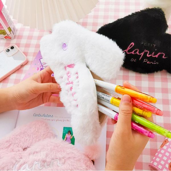 

kawaii cartoon shape plush pencil case girl heart stationery bag ins learning office supplies cute bags