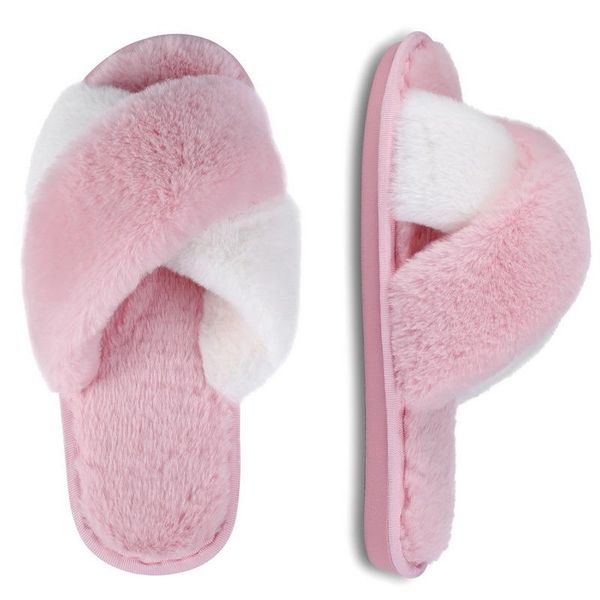 

slippers faux fur shoes ladies indoor home slip on flats female plush slides fahion furry winter warm house for women, Black